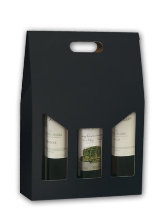 Caja Vino Liscio Negro 3 botellas (Separador a ventana)