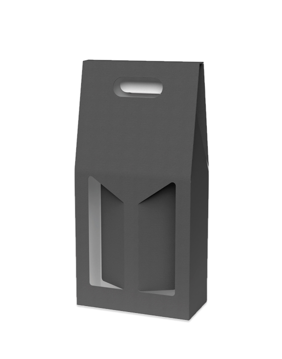 Caja Vino Goffrato Antracita 2 botellas (Con ventana)