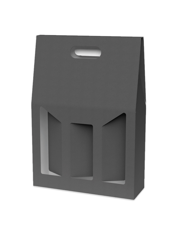 Caja Vino Goffrato Antracita 3 botellas (Con ventana)